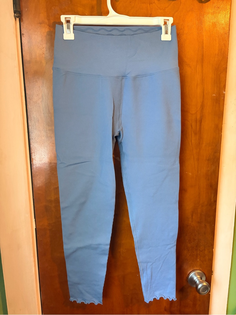 Spiritual Gangster Light Blue Ribbed Leggings with ruffle hem